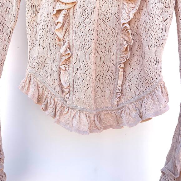 Ronny Kobo Pink Ruffle Pointelle Lace Long Sleeve Small Romantic Top Blouse - Picture 8 of 9